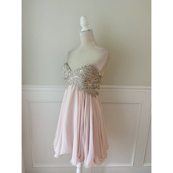 Xscape NWT Strapless Pink Chiffon Embellished Babydoll Dress 12 NEW Corset Back - Picture 5 of 7